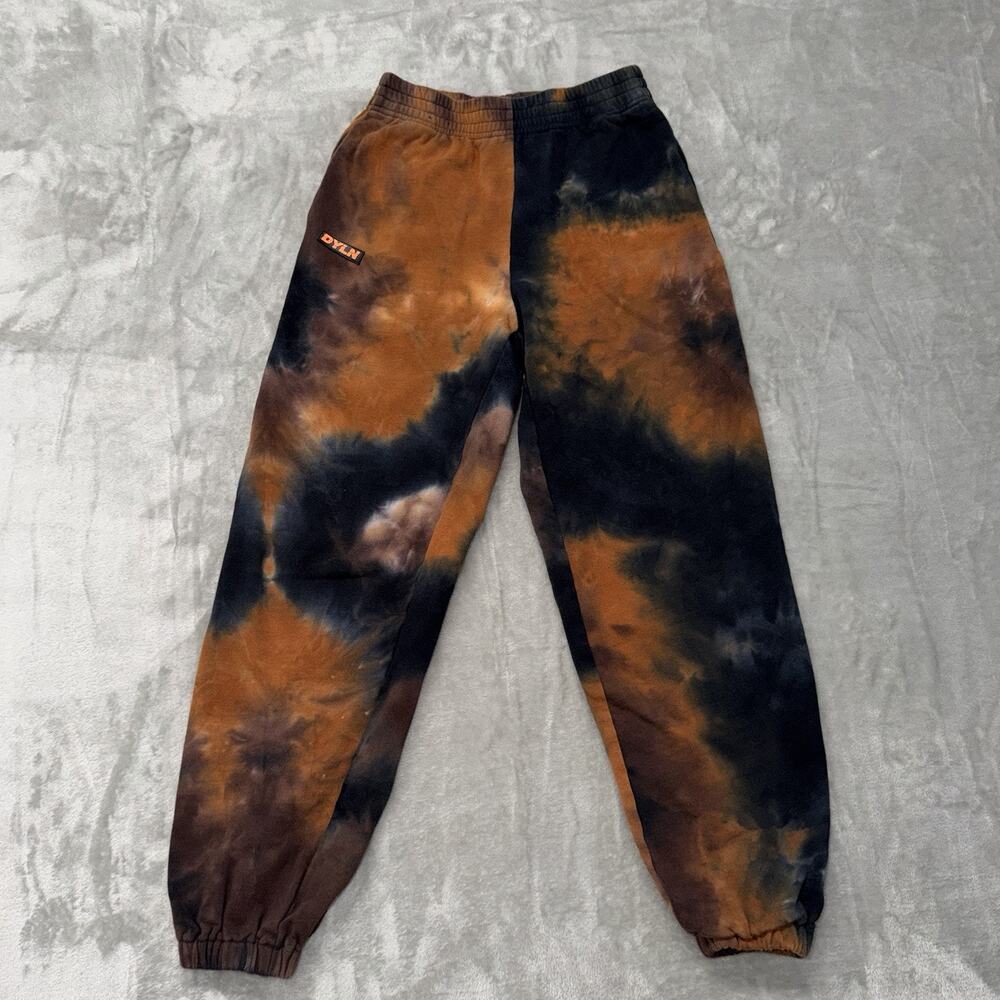 BY.DYLN Tie Dye Joggers Sweatpants Women Size XS Orange Black Cloud Print